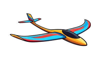 Colorful Cartoon Airplane Illustration with Yellow Body and Blue Red Wings