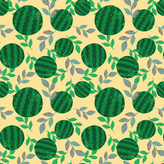 Watermelon and leaves seamless pattern design