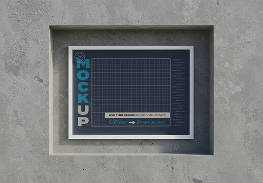 Horizontal Frame Poster Mockup Integrated in Concrete