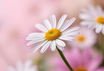 Fototapeta premium Single daisy bloom, pastel background Soft focus, vibrant petals, orange, macro photography
