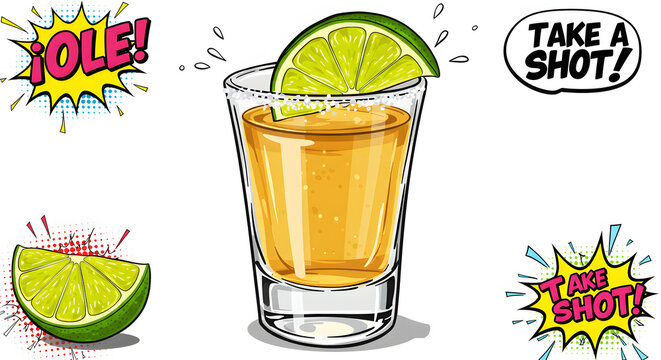 pop art illustration of a tequila shot