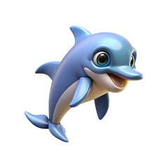 Obraz premium Cute cartoon dolphin swimming isolated on transparent background