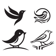 Obraz premium Four distinct stylized black bird silhouettes representing freedom and nature