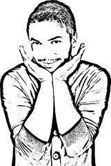 Funny casual man holding face in palms