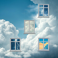 sky full of floating windows with different weath