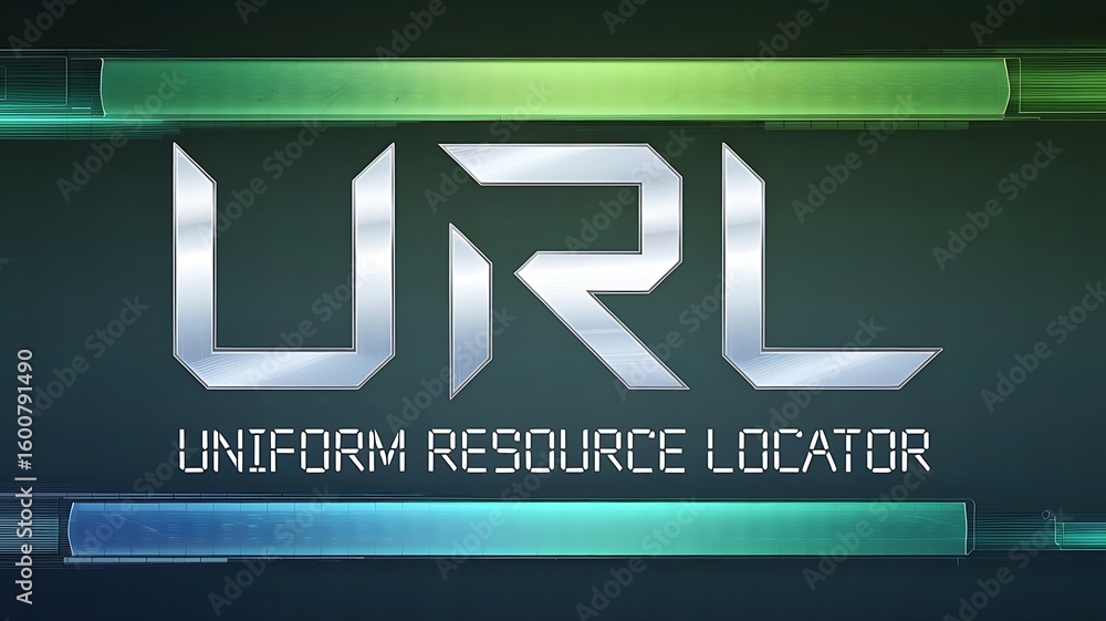 Fototapete url uniform resource locator text with green and blue bars on top and bottom of the image on dark ba