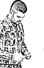 Confused man reading  paper