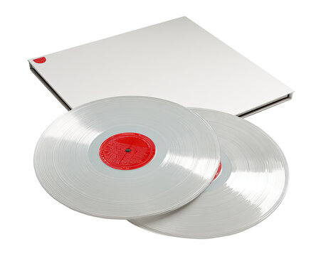Two white vinyl records and a white sleeve