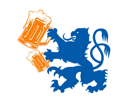 blue lion holding orange beer mugs clip art preview