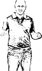 Handsome man pointing to his t-shirt