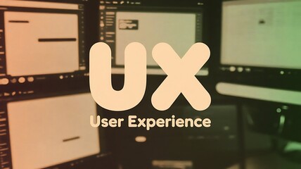 User experience ux design concept with multiple screens displaying interface design and text overlayed front