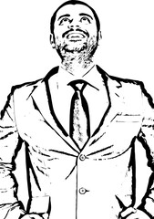 Laughing business man looking up