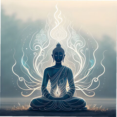 spiritual energy flowing like calligraphy around