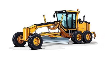 Fototapeta premium Yellow Grader Illustration on White Background, CAT Equipment.