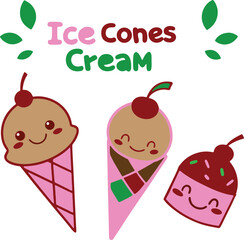 Cute smiling ice cream cones illustration