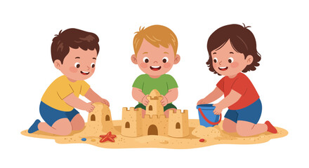 Children Building Sandcastle Together on the Beach.