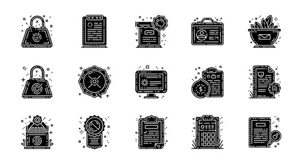 Collection of Black and White Business Icons.