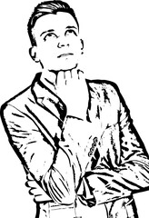 Thinking business man looking up