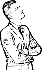 Confused business man looking up