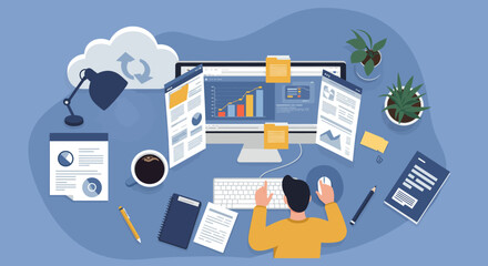 Businessman Working on Computer with Data Analysis.