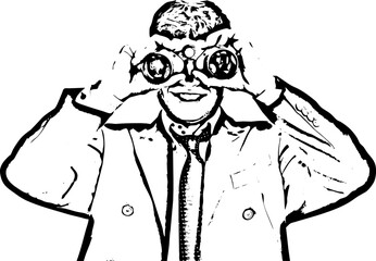 Business man looking through binocular