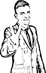 Executive showing victory sign