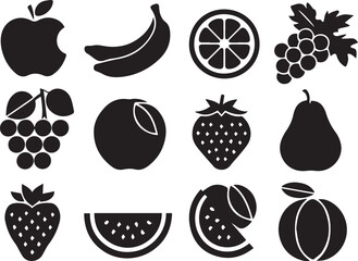 silhouette fruit icons set
