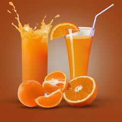 Fresh Orange Juice Splash with Sliced Oranges