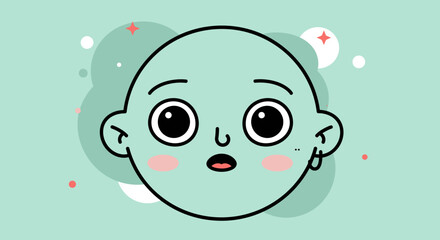Cartoon Baby Face with Big Eyes and Open Mouth.