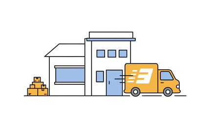 Delivery Truck Beside Building with Boxes Illustration.