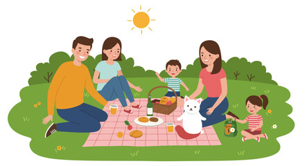 Happy Family Enjoying a Picnic Outdoors Together.