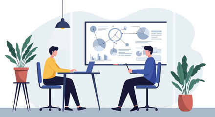 Two Business Professionals Analyzing Data Presentation in Office.