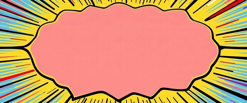 Vibrant comic book style speech bubble frame with dotted lines and shading, cheerful, colorful