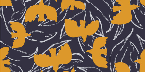 Flying bird silhouettes on textured backdrop Seamless Pattern