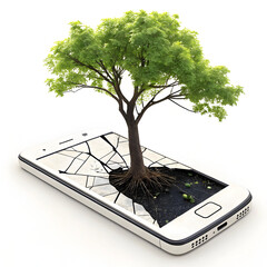 tree growing out of a broken phone nature vs tec