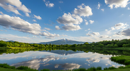 Fototapeta premium Scenic Mountain Lake Landscape with Reflection, Tranquil Nature Scene high quality
