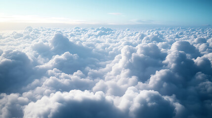 A view from a plane flying above a thick layer of clouds