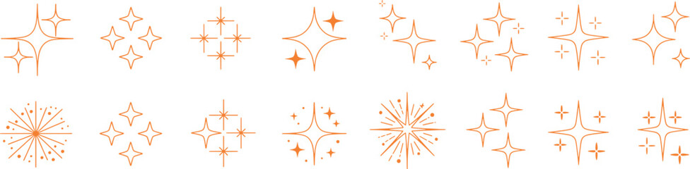 Orange starbursts and sparkles abstract graphic elements shine glitter