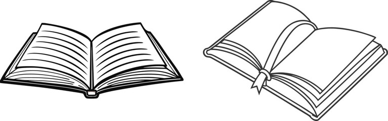 Two Open Books Silhouette with Bookmark on Transparent Background