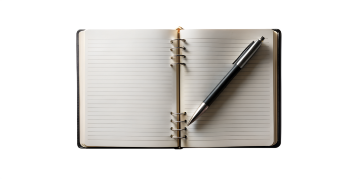 open notebook with pen top down view minimal style