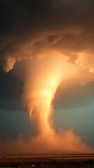 Spektakuläre Aufnahme eines massiven Tornados über grünem Feld mit dramatischer Wolkenformation – Naturgewalt und Wetterextrem pur.