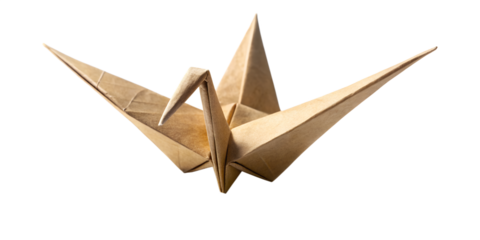 origami paper crane with soft shadows on white