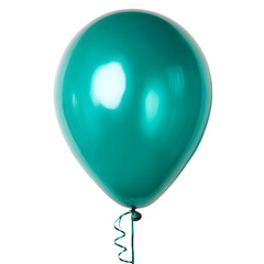 A single shiny teal green balloon floating upwards isolated on transparent background