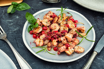 A plate of fried shrimp, barbecue shrimps prawns.