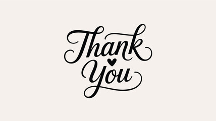 Elegant “Thank You” Script with Heart Motif — Black Cursive Typography with Decorative Swirls on Beige Background Symbolizing Gratitude