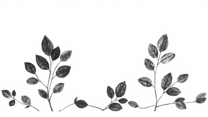 Minimalistische Aquarellillustration von schwarzen Blättern auf weißem Hintergrund – ideal für Trauerkarten oder stille Designs.