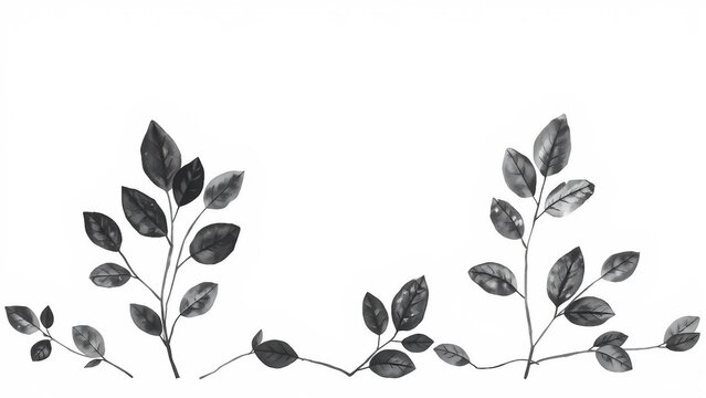 Minimalistische Aquarellillustration von schwarzen Blättern auf weißem Hintergrund – ideal für Trauerkarten oder stille Designs.