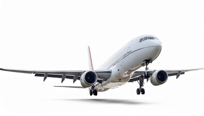 white airplane taking off on an isolated white background
