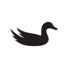 Elegant black duck vector art: a graceful wild bird silhouette with reflection on water, perfect for nature and animal designs