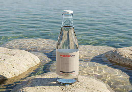 Pure Water Bottle Label Mockup on Lake